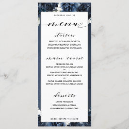 Menü zum Hochzeitsessen von Navy Peony Menükarte
