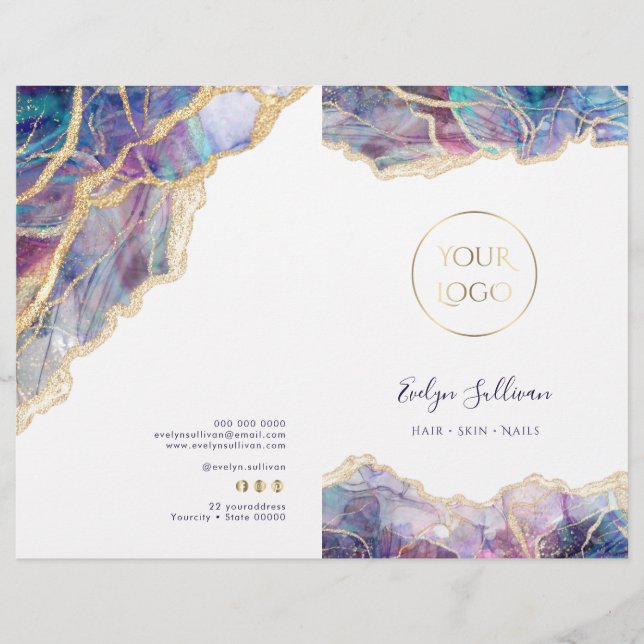 Menübroschüre zum lila Opal-Design (Vorderseite)