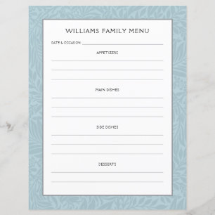 Menüplaner für Familiennamen Vintag Blue Floral