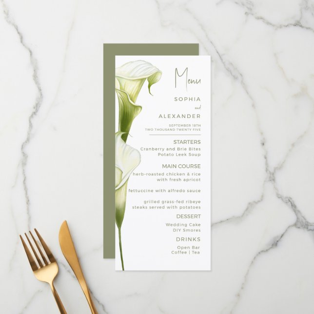Menus for a modern wedding. menükarte (Vorderseite/Rückseite Beispiel)