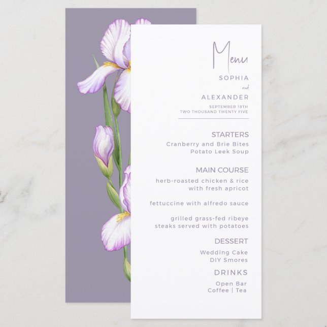 Menus for a modern wedding. menükarte (Vorne/Hinten)