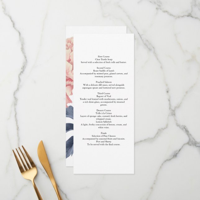 Menus Template Casamento Elegante Floral  Menükarte (Vorderseite/Rückseite Beispiel)