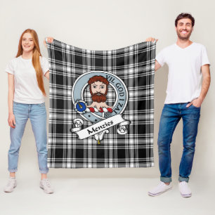 Menzies Black & White Modern Clan Abzeichen Tartan Fleecedecke