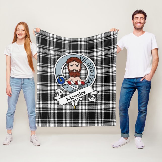 Menzies Black & White Modern Clan Abzeichen Tartan Fleecedecke (Beispiel)