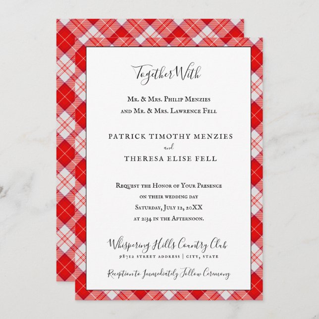 Menzies Red Clan Tartan Scottish Kariert Einladung (Vorne/Hinten)