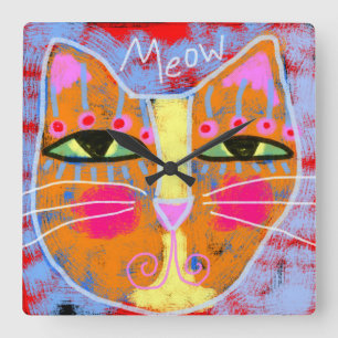 Meow Abstrakt Chat Art Quadratische Wanduhr