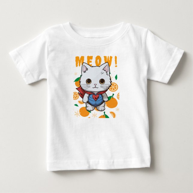 "MEOW!" Adorable Superhero Cat T-Shirt for Babies (Vorderseite)