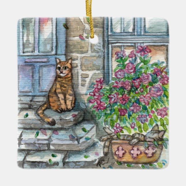 Meow an der Tür Keramikornament (Vorderseite)