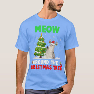 Meow Around Christmas Tree Santa Reindeer Cat T-Shirt