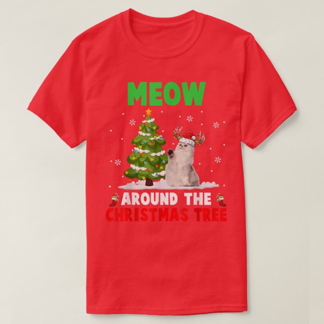 Meow Around Christmas Tree Santa Reindeer Cat T-Shirt (Design vorne)