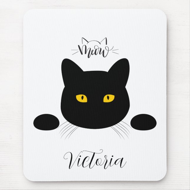 Meow Black Cat Golden Eyes anpassbar Mousepad (Vorne)