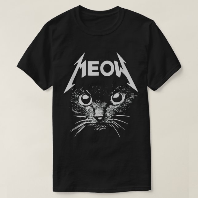 Meow Black Cat Metal Kitty Rocks T-Shirt (Design vorne)