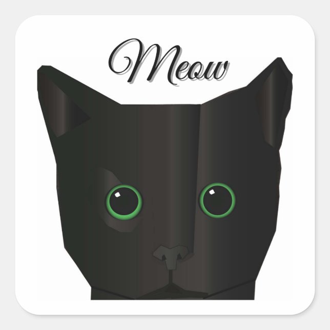 Meow Black Cat  Quadratischer Aufkleber (Vorderseite)