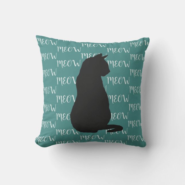 MEOW Black Cat Silhouette Cat Lover Throw Kissen (Vorderseite)