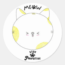 Meow Bleibe Positive Gepunktet-Gelbe Kawaii Katze