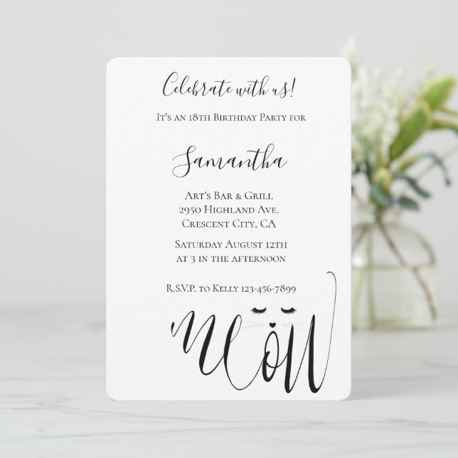 Meow Cat Birthday Einladung (Stehend Vorderseite)