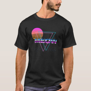 Meow Cat Colorful Glitch Vaporwave Synthwave Aesth T-Shirt