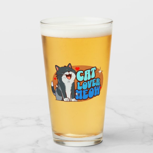Meow Cat Lover - blaue Katze Glas (Vorne (Gefüllt))
