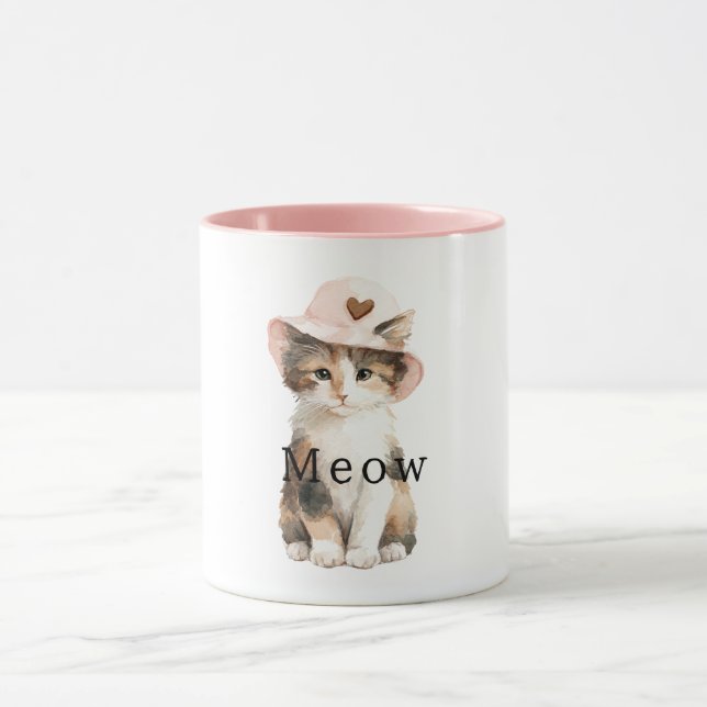 Meow Cat Pink Hat Heart Tasse (Zentrum)