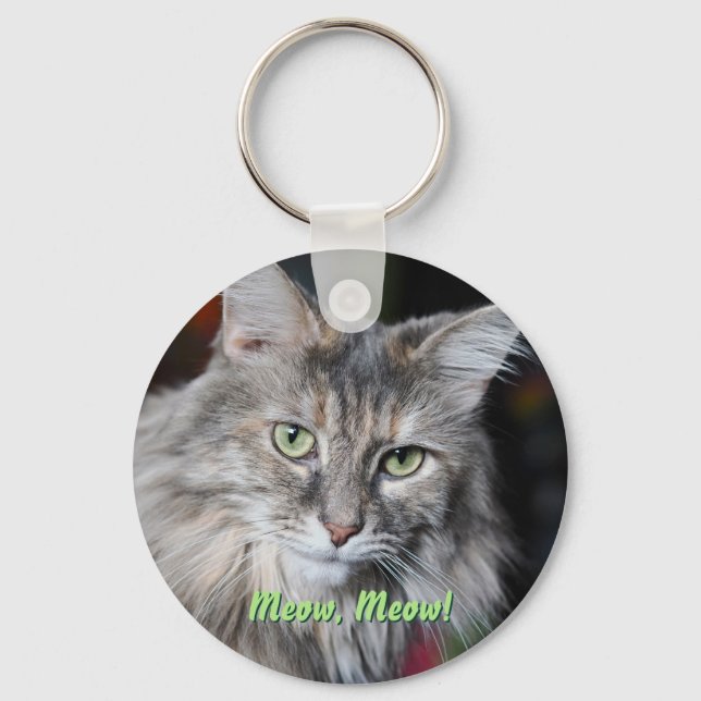 Meow Cat Portrait Schlüsselanhänger (Vorderseite)