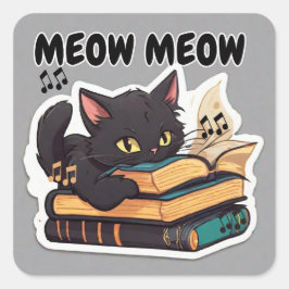 Meow Cat Reading Book Quadratischer Aufkleber