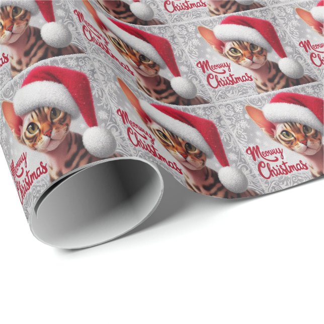 Meow Christmas Devon Rex Cat, Xmas Santa Cat Geschenkpapier (Rolleneckpunkt)