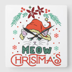Meow Christmas Quadratische Wanduhr