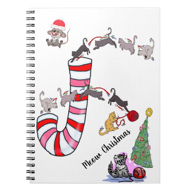 Meow Christmas Spiral Notebook Cats Mice Notizblock (Vorderseite)