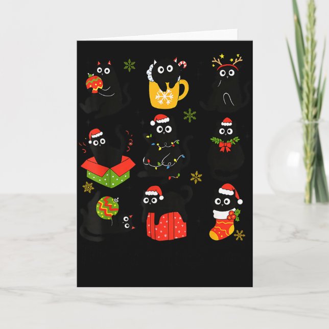 Meow Christmas Xmas Lights Black Cat Pajamas Famil Karte (Vorderseite)