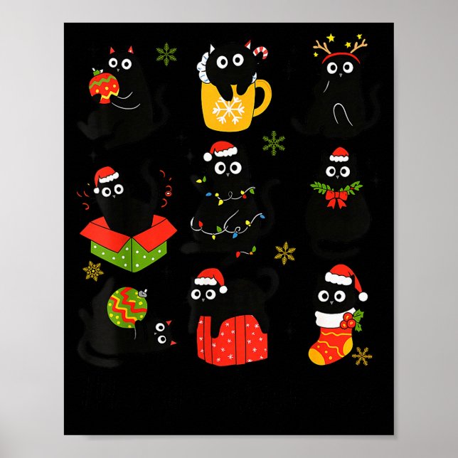 Meow Christmas Xmas Lights Black Cat Pajamas Famil Poster (Vorne)