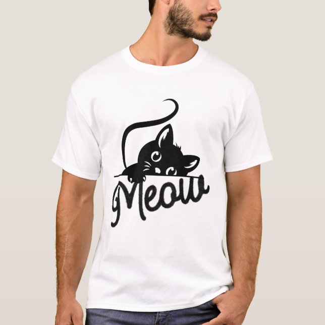 “Meow” Cute Black Cat Kitty Lover Gift T-Shirt (Vorderseite)