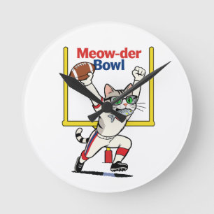 Meow-der Bowl Champion Katzenfußball  Runde Wanduhr