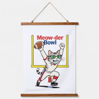 Meow-der-Bowl-Champion Katzenfußball Wandteppich Mit Holzrahmen