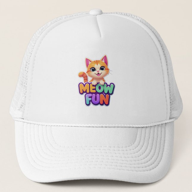 Meow Fun - Cute Smiling Cat Hat Truckerkappe (Vorderseite)