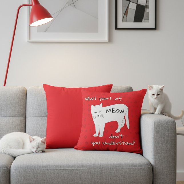 Meow Funny Red and White Cat Throw Kissen Kissen (Funny bold red and white cat throw pillow.)