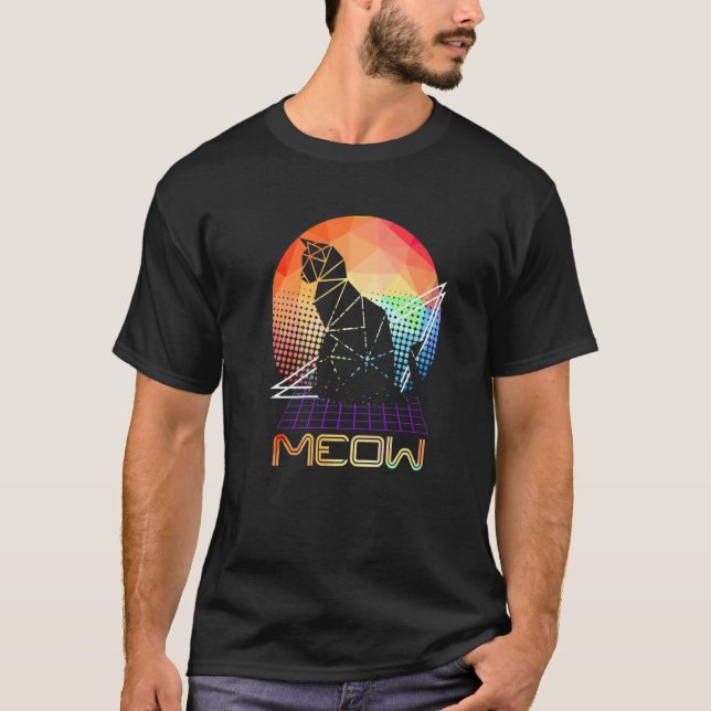 Meow Futuristic Faceted Black Cat Kitten Eigentüme T-Shirt (Vorderseite)