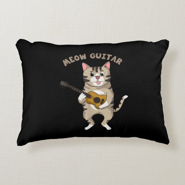Meow Guitar Niedlich Cat Playing Gitarre Funny Kät Dekokissen (Vorderseite)