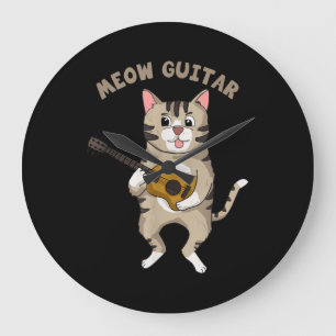 Meow Guitar Niedlich Cat Playing Gitarre Funny Kät Große Wanduhr
