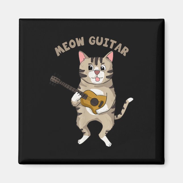 Meow Guitar Niedlich Cat Playing Gitarre Funny Kät Magnet (Vorne)