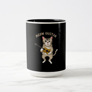 Meow Guitar Niedlich Cat Playing Gitarre Funny Kät Zweifarbige Tasse