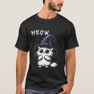 Meow Halloween Black Hexenkatze Hut für Mädchen T-Shirt