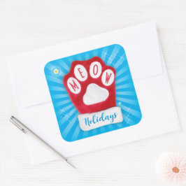 MEOW Holidays Niedlich Red Paw Weihnachtskatze Mit Quadratischer Aufkleber