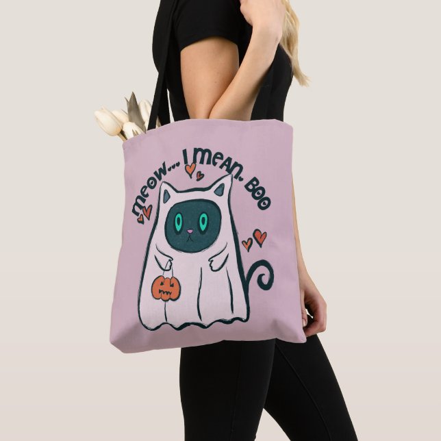 Meow Ich Gemein Boo Cat Ghost Lila Halloween (Von Nahem)