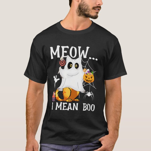 Meow Ich Gemein Boo Cat Halloween T-Shirt (Vorderseite)