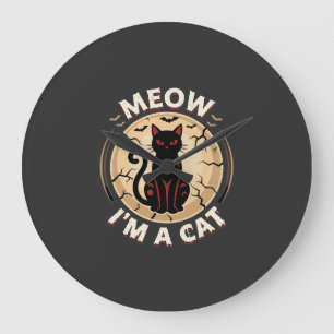 Meow Katze Halloween Grafikdesign_1 Große Wanduhr