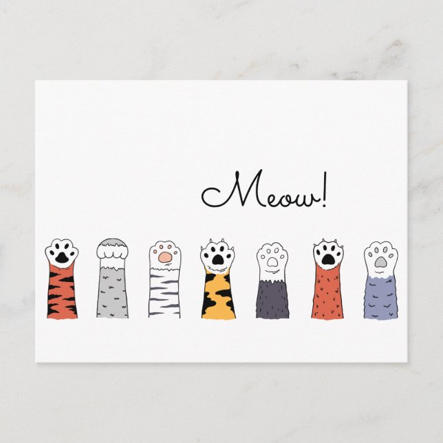 MEOW! Katzenpaws Hauskatzen Tigerfarbener Spaß Postkarte (Vorderseite)