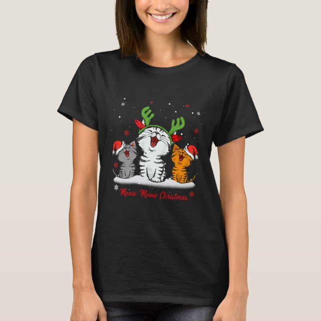 Meow Meow Christmas Cat Wear Reindeer T-Shirt (Vorderseite)