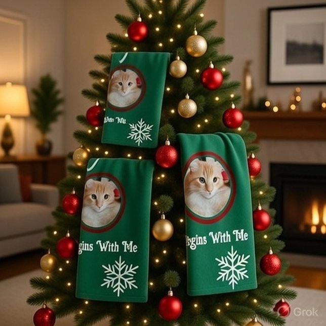 Meow Merry Christmas Photo Customize Bath Towel Se Badhandtuch Set (Von Creator hochgeladen)