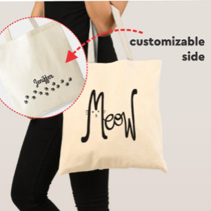 MEOW Minimalistische schwarze Katze, zweiseitige T Tragetasche