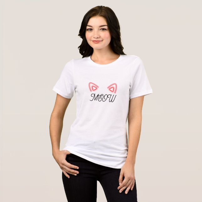 MEOW mit rosa Katzenohren Tri-Blend Shirt (Vorderseite voll)